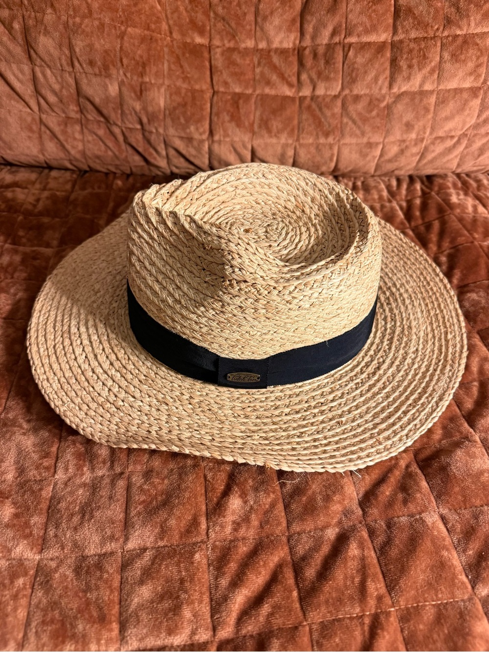 Tidal Tom Men’s Fedora Straw Hat Size XL (60-61 cm) UPF 50+ Black Band